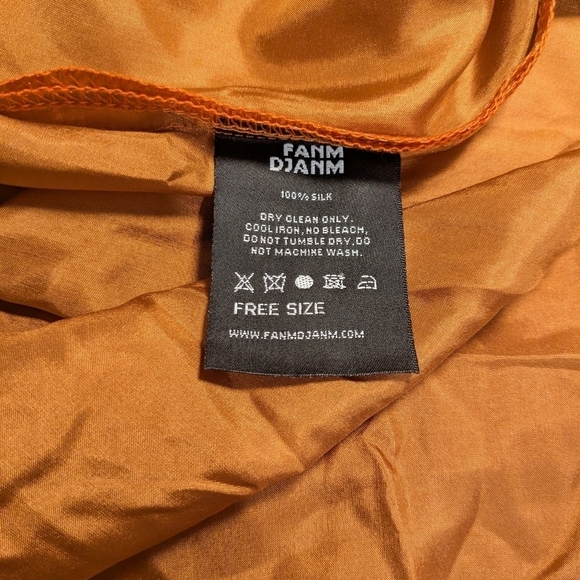 Fanm Djanm Burnt Orange 100% Silk V-Neck Lightweight Kaftan Dress Resortwear - Picture 11 of 12